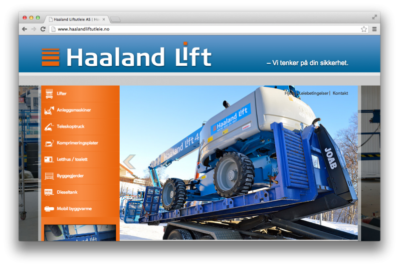 Haaland Liftutleie, referanse, websdesign, utforminng, webside, nettside